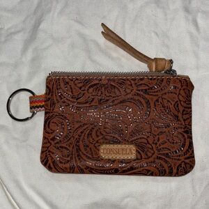 Consuela Embossed Brown Wristlet